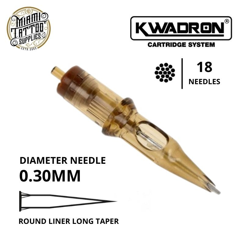 Kwadron Tattoo Cartridge Needle 18RL - #10 Diameter - Long Taper