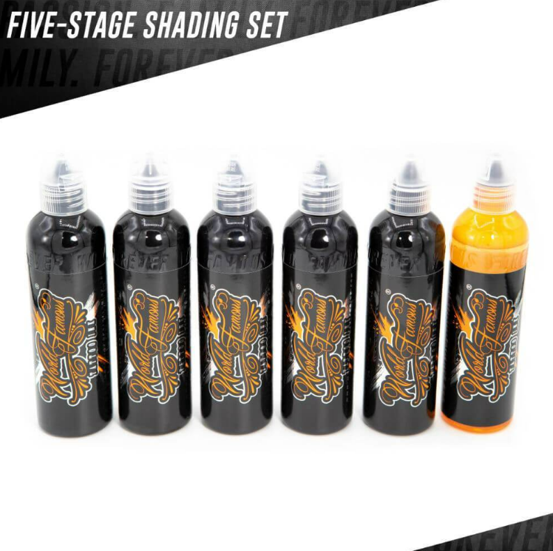 World Famous Tattoo Ink - Five-Stage Shading Set of 5 Bottles