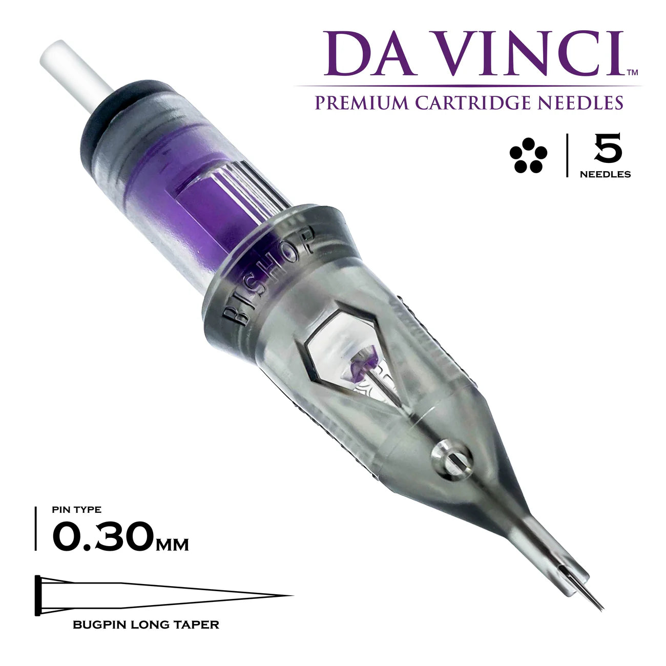 Bishop Da Vinci Cartridge Tattoo Needles 5RL - #10 Diameter - Long Taper