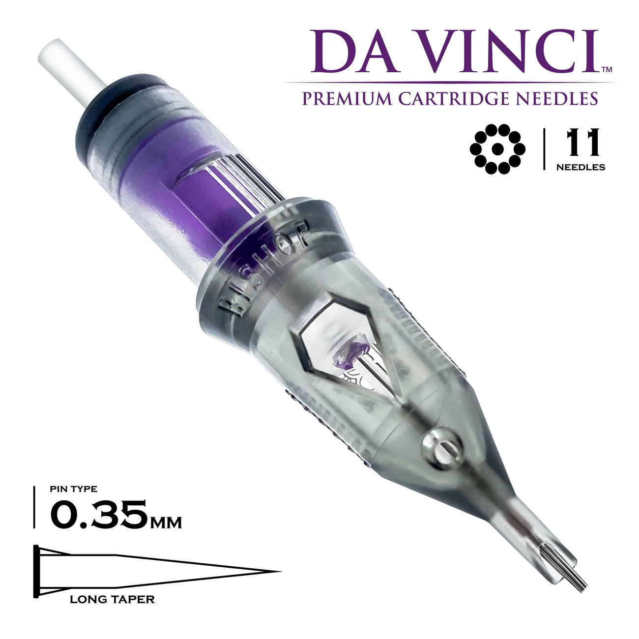 Bishop Da Vinci Cartridge Tattoo Needles 11RL - #12 Diameter - Long Taper