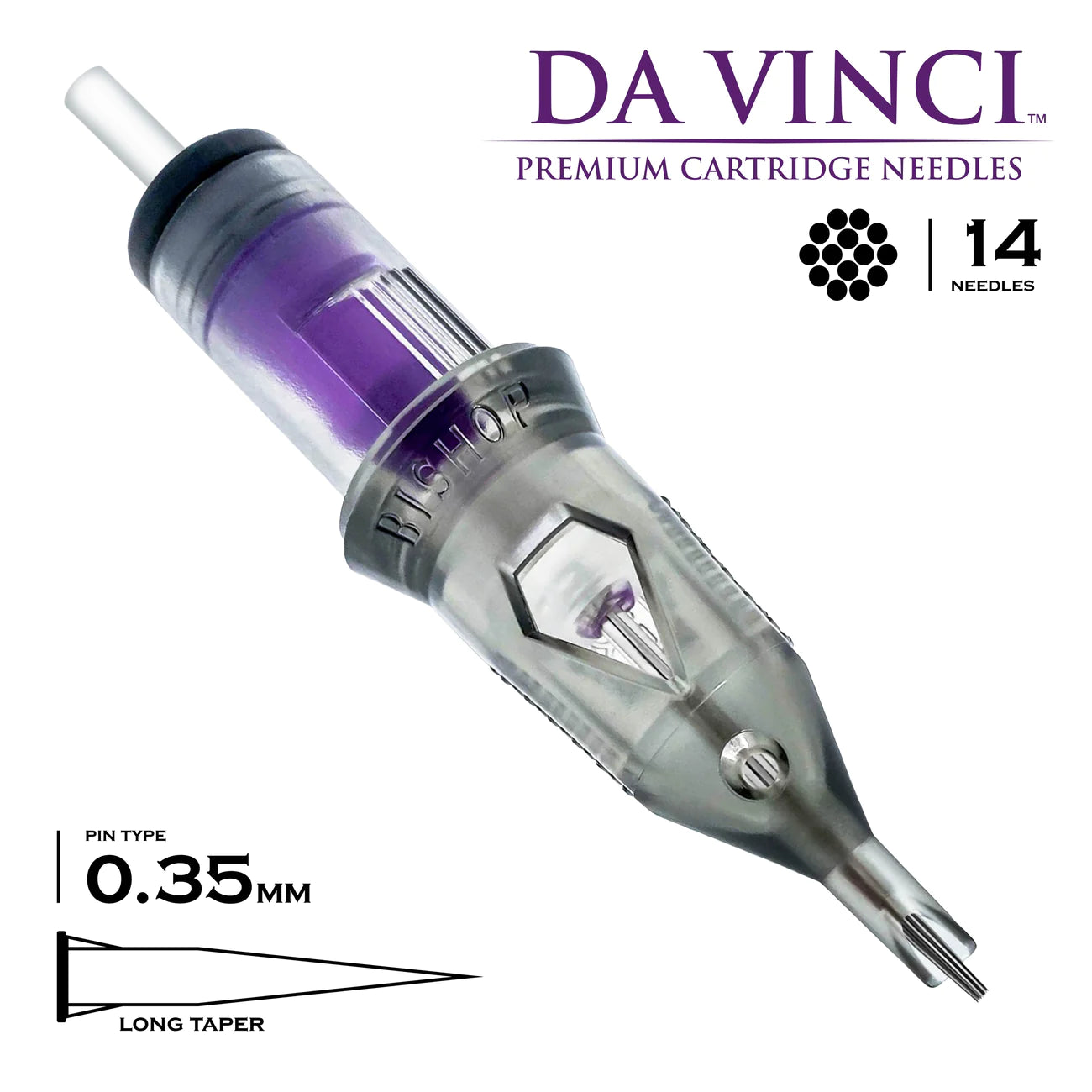 Bishop Da Vinci Cartridge Tattoo Needles 14RL - #12 Diameter - Long Taper