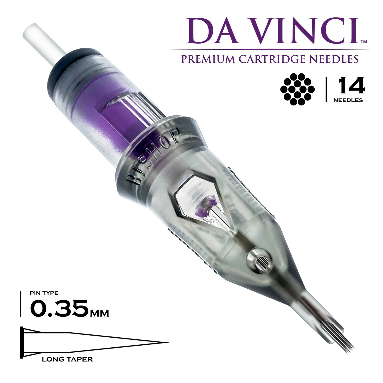 Bishop Da Vinci Cartridge Tattoo Needles 14RS - #12 Diameter - Long Taper