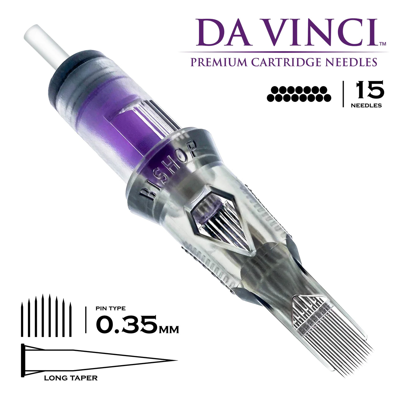 Bishop Da Vinci Cartridge Tattoo Needles 15SEM - #12 Diameter - Long Taper