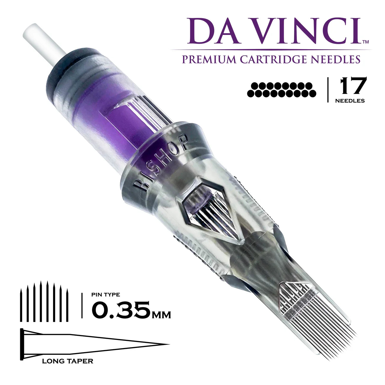 Bishop Da Vinci Cartridge Tattoo Needles 17SEM - #12 Diameter - Long Taper