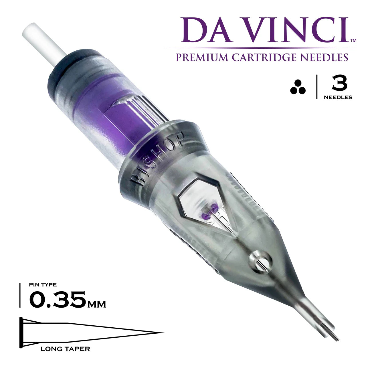 Bishop Da Vinci Cartridge Tattoo Needles 3RL - #12 Diameter - Long Taper