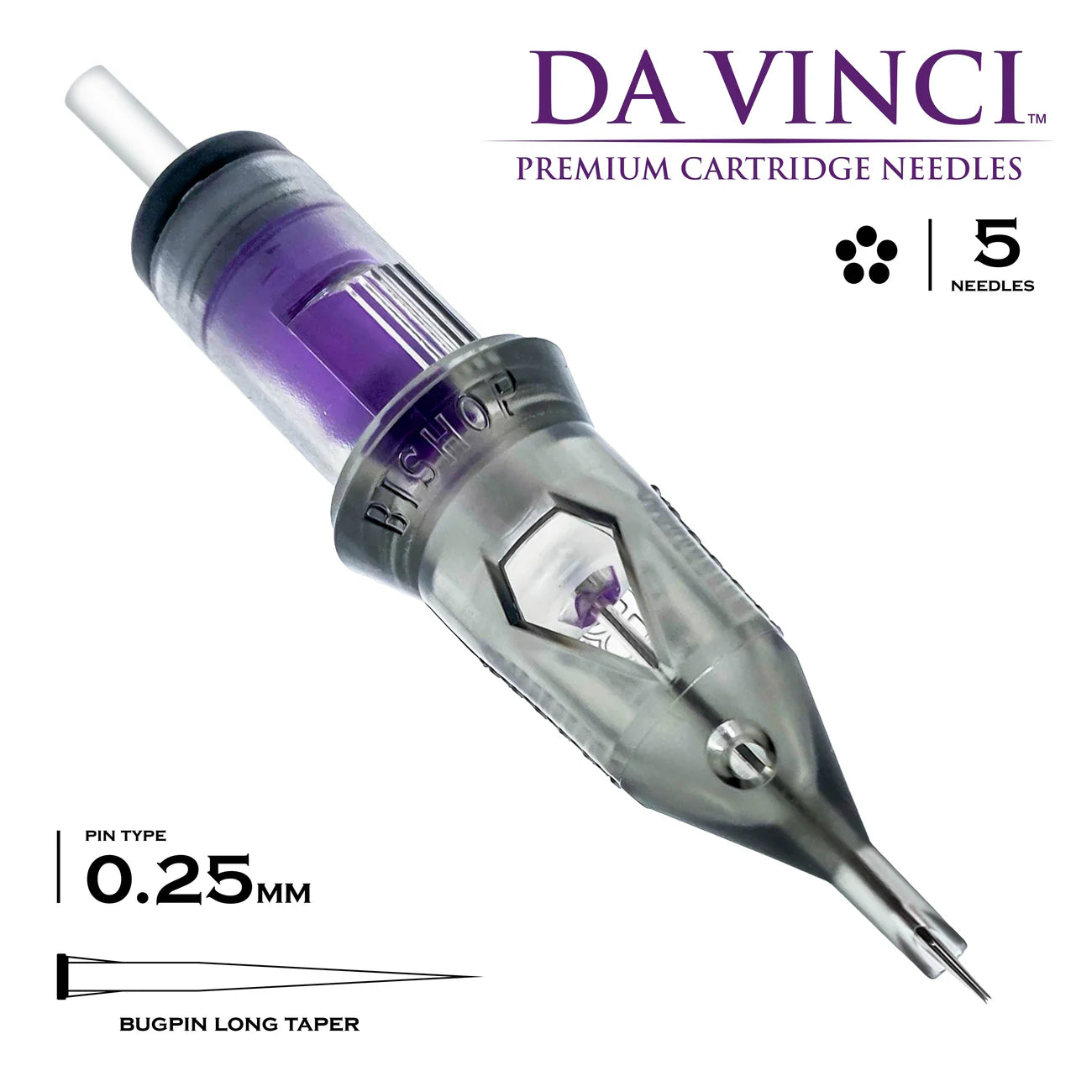 Bishop Da Vinci Cartridge Tattoo Needles 5RL - #8 Diameter - Long Taper